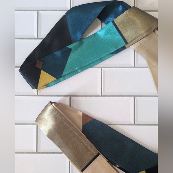 Blue/Tan Patterned Handbag Scarves- Set of 2 - Picture 3 of 4